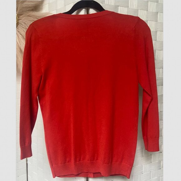NWT Carmen Marc Valvo Rhinestone Red Orange Cardigan Size S - Picture 4 of 4
